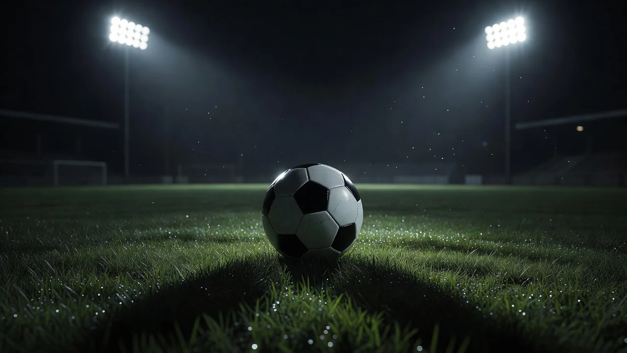1win Bet: apostas esportivas no futebol, UFC e mais Bola de futebol em grama iluminada por refletores à noite