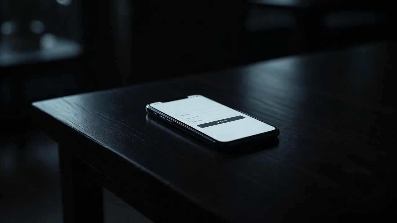 1win login: como entrar e criar sua conta no Brasil Tela de smartphone com formulário de login sobre mesa escura